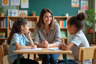 Enseignante avec enfants en classe maternelle