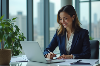 Femme d'affaires confiante dans un bureau moderne
