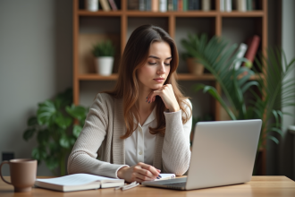 Femme en bureau moderne dans un home office calme