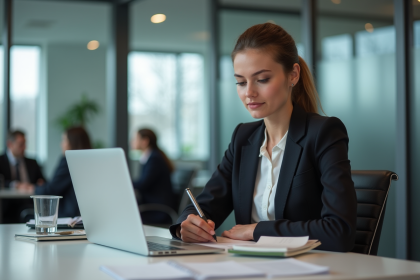 Jeune femme en tenue professionnelle au bureau