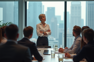Femme d'affaires confiante lors d'une réunion en entreprise