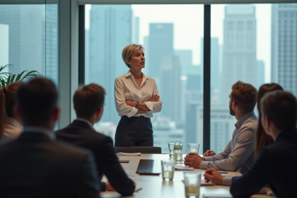 Femme d'affaires confiante lors d'une réunion en entreprise