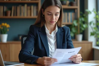 Femme professionnelle examinant un document officiel RNCP