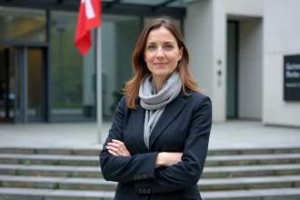 Femme suisse professionnelle devant un bâtiment officiel