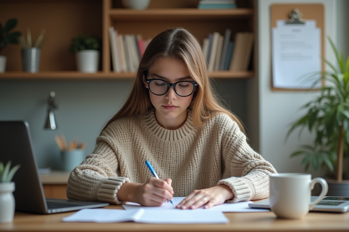 Jeune femme remplissant un formulaire d
