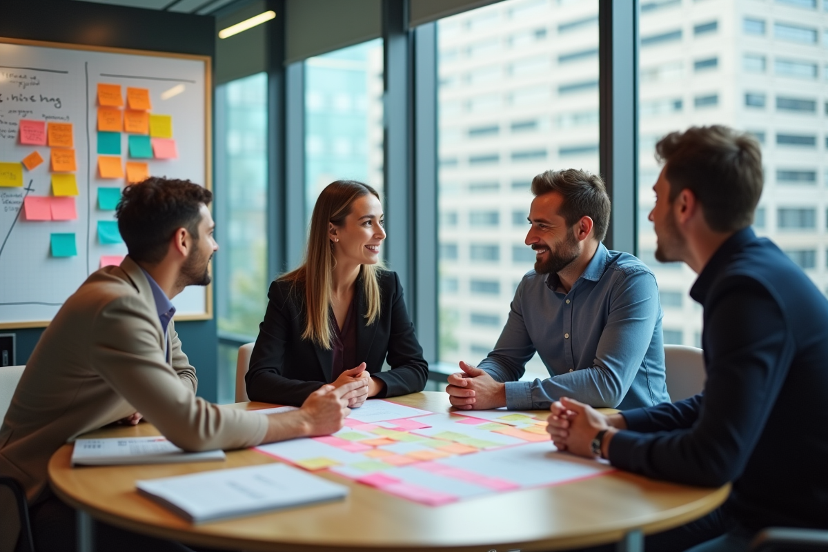 Groupe de professionnels discutant autour d une table