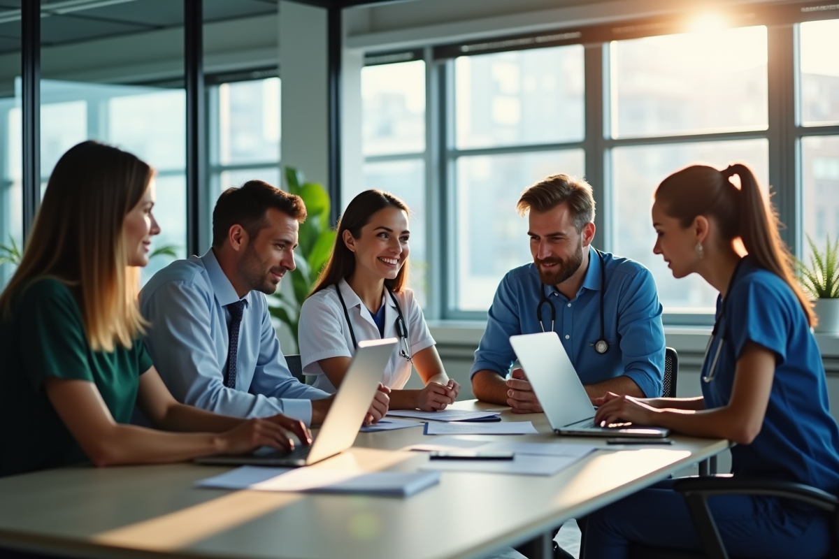 Groupe de professionnels divers dans un bureau moderne