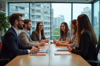 Groupe de jeunes professionnels en réunion collaborative