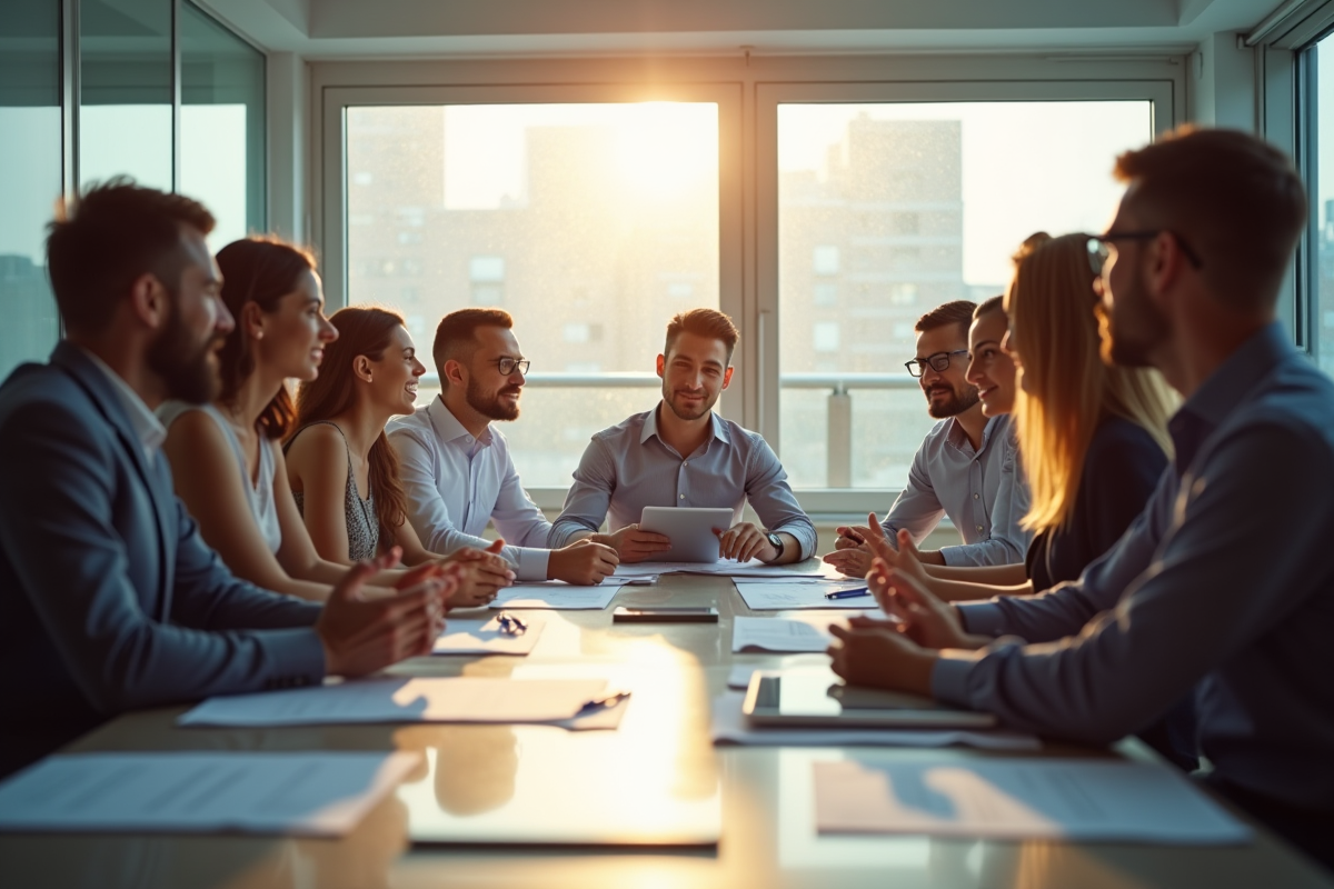 Groupe de professionnels en réunion dans un bureau moderne