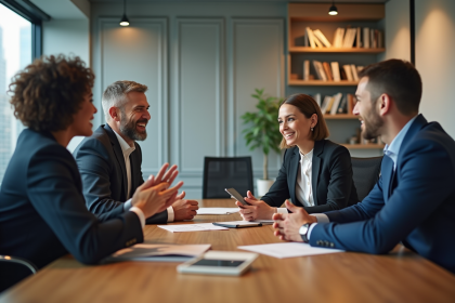 Groupe de professionnels en réunion dans un bureau moderne