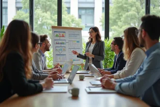 Groupe diversifié en réunion de travail en entreprise