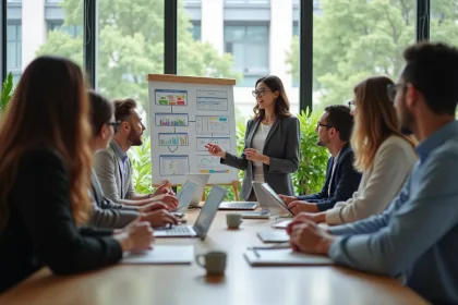 Groupe diversifié en réunion de travail en entreprise