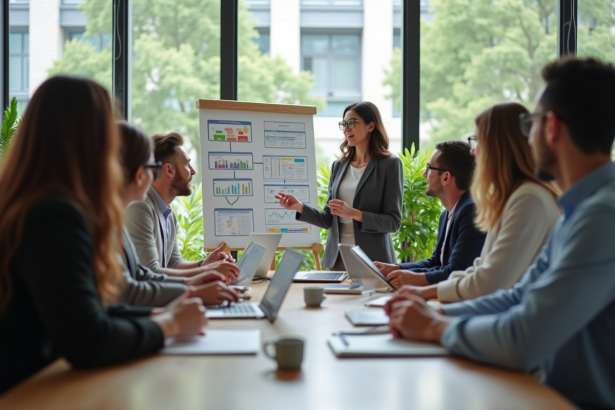 Groupe diversifié en réunion de travail en entreprise