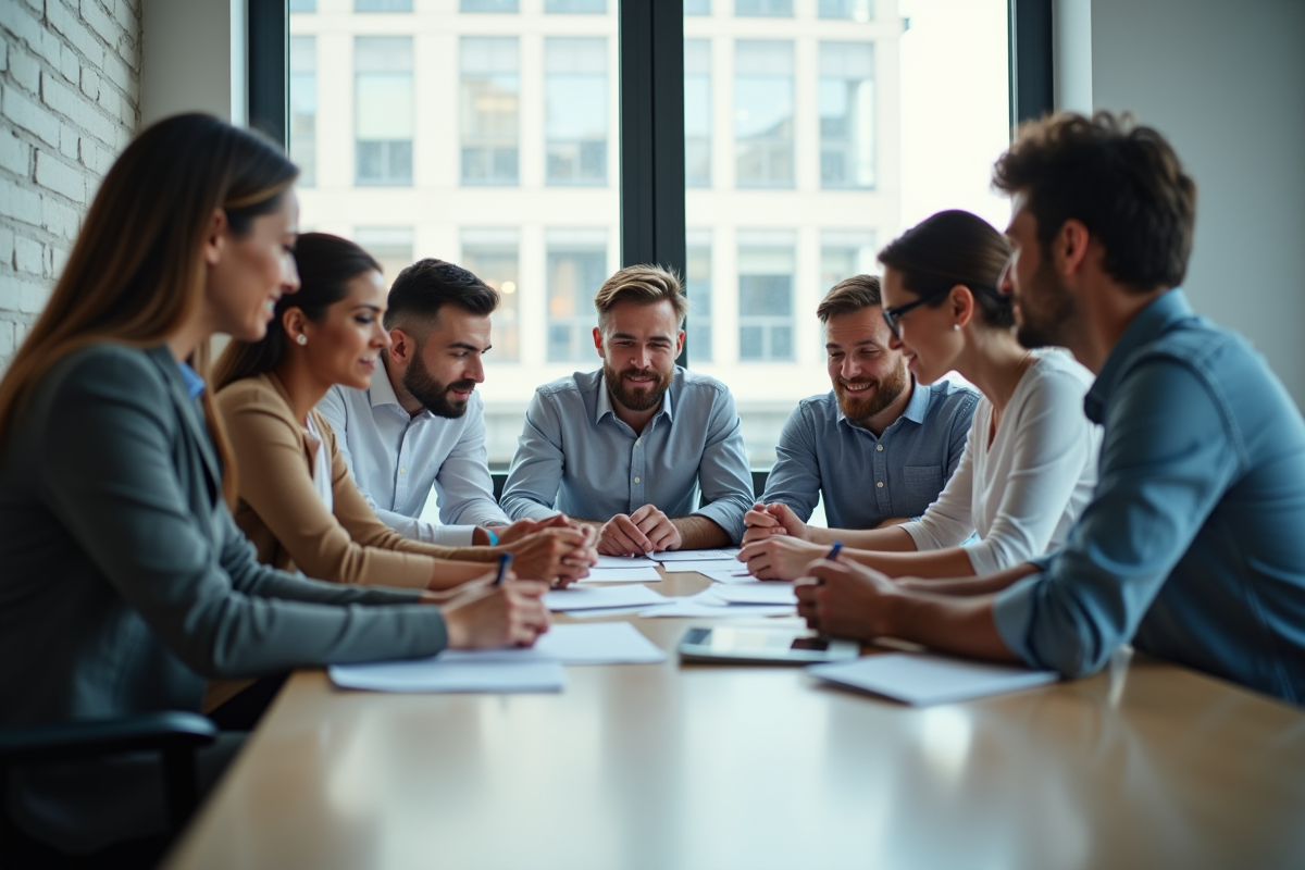 Groupe divers en formation professionnelle en bureau lumineux