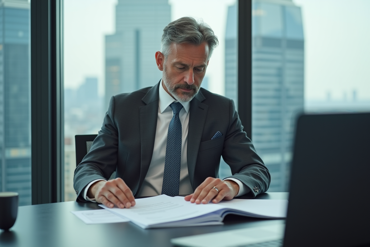 Homme d affaires en réunion dans une salle vitrée avec vue sur la ville