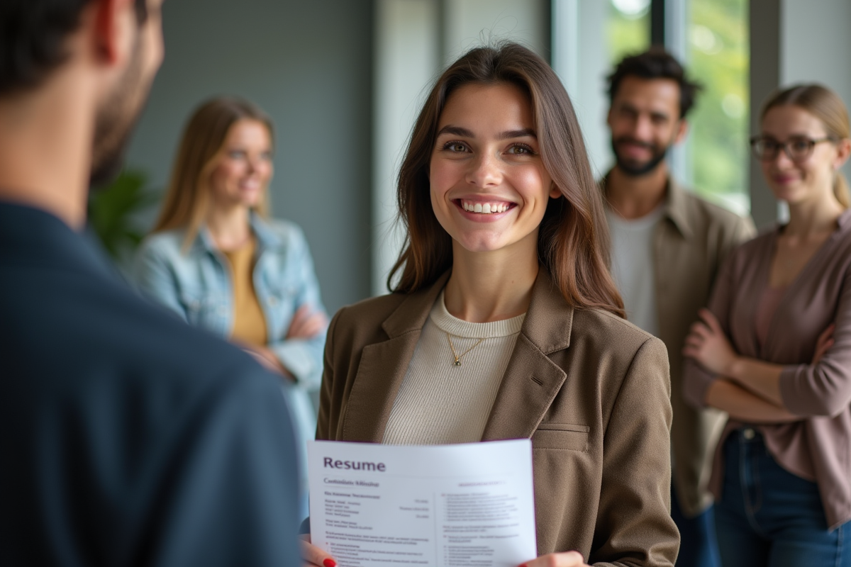 Jeune femme confiante devant un panel de casting