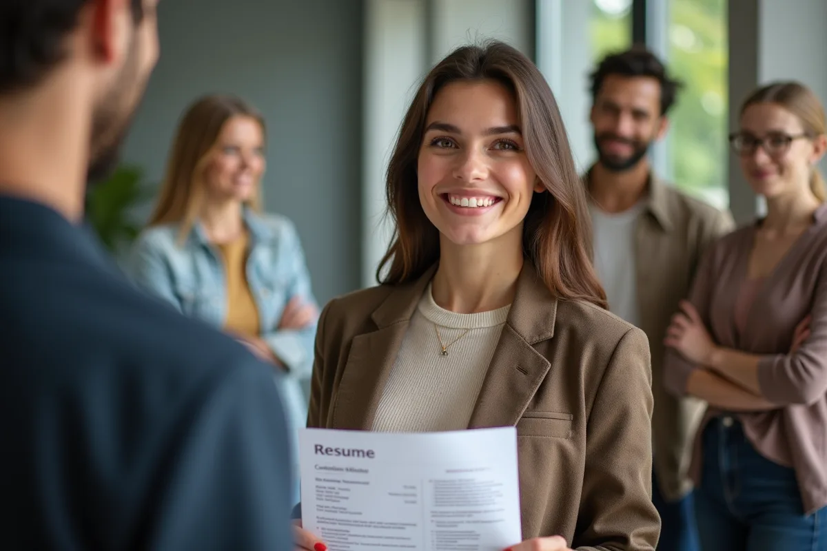 Jeune femme confiante devant un panel de casting