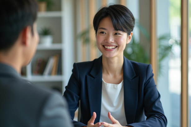 Femme professionnelle souriante dans un bureau moderne