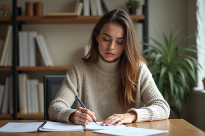 Jeune femme concentrée faisant un test psychométrique