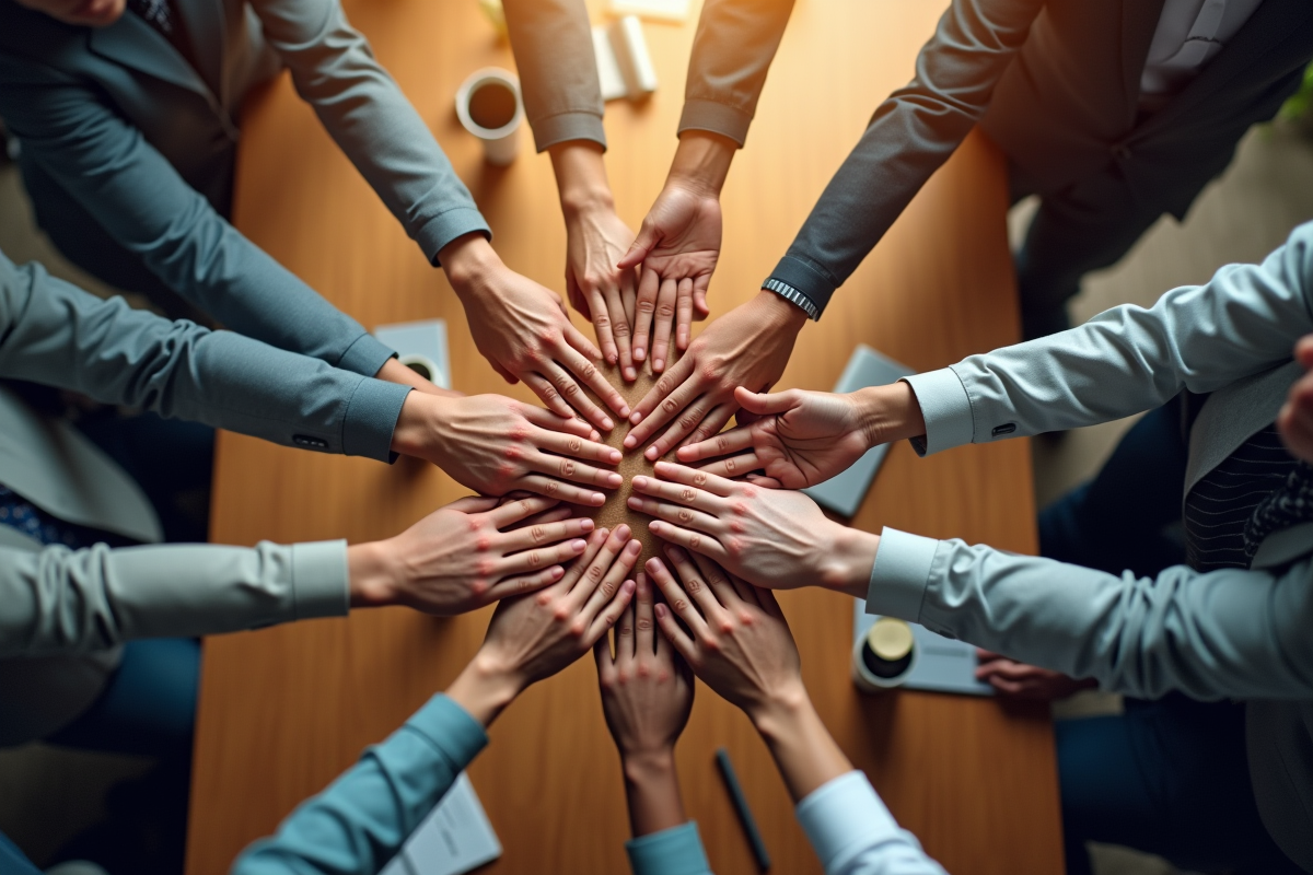 Mains de professionnels en réunion d