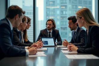 Groupe de professionnels lors d'une conférence sur la technologie disruptive