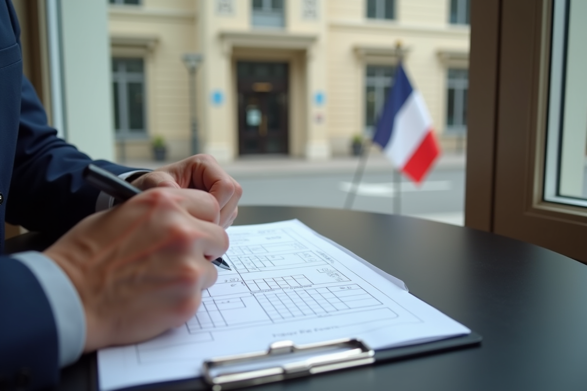 Mains remplissant un formulaire de permis de conduire avec drapeau français